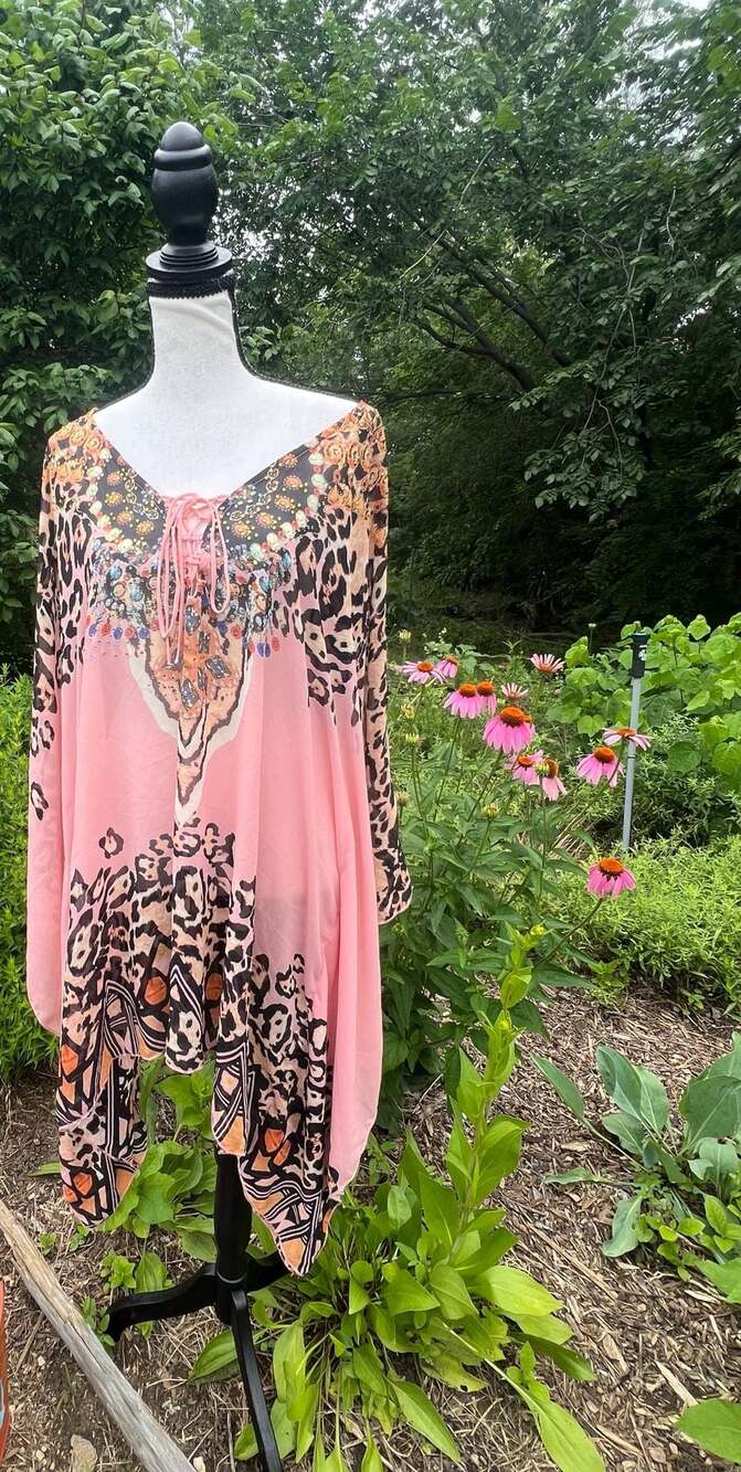 Azara Paris Embellished Lace-Up Animal Print Tunic Cover-Up